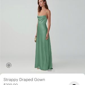 Fame and Partners sage green strappy draped gown